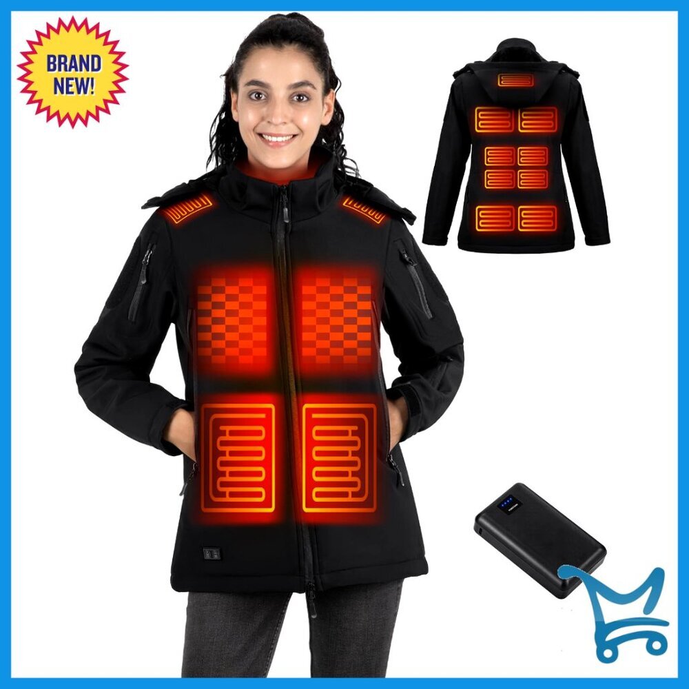 Heated Winter Jacket Women Soft Shell Electric Coat Detachable Hood Outdoor